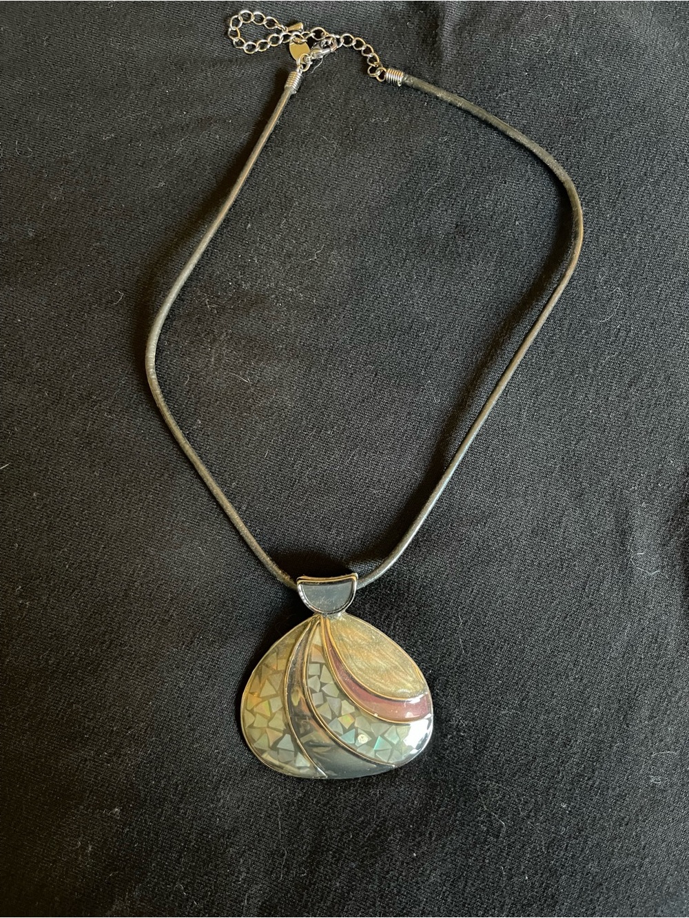 Lia Sophia Multicolor Inlay Pendant Necklace with Black Cord